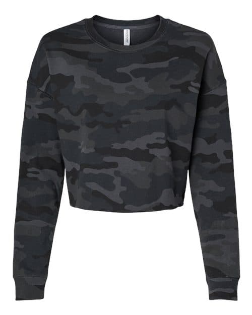 Women's Lightweight Crop Crewneck Sweatshirt — Black Camo