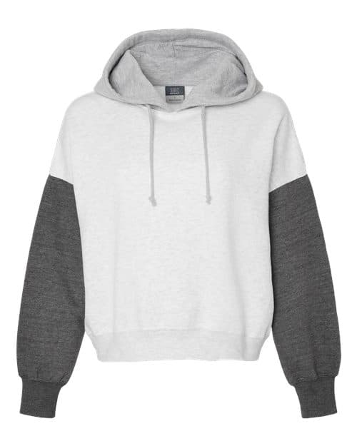 Women's Sueded Fleece Colorblocked Crop Hooded Sweatshirt — Charcoal