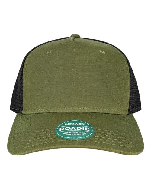 Five-Panel Adjustable Cap — Olive Slub/ Black