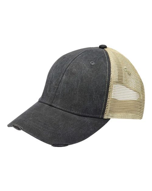 Ollie Distressed Trucker Cap — Black/ Tan