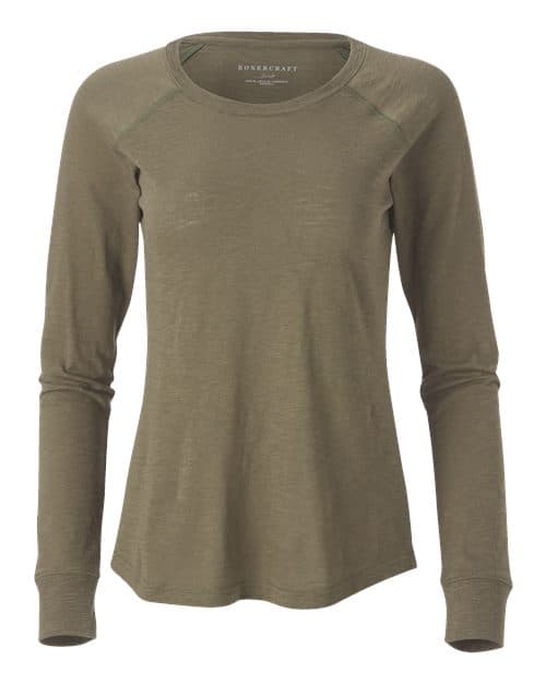 Women's Solid Preppy Patch Long Sleeve T-Shirt — Olive