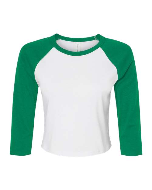 Women's Micro Rib Three-Quarter Raglan Sleeve Baby Tee — White/ Kelly