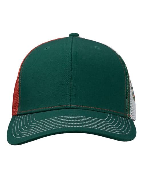 Printed Mesh Trucker Cap — Dark Green/ Red/ Mexico Flag