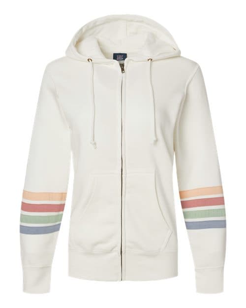 Women's Striped Sleeves Full-Zip Hooded Sweatshirt — Ivory