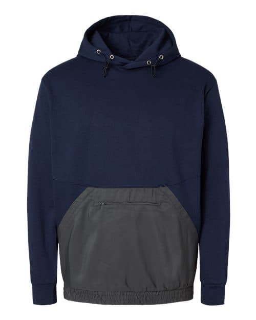 Unisex Mixed Media Hooded Sweatshirt — Navy/ Charcoal