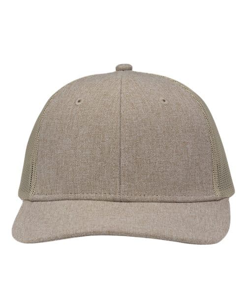 Modern Six-Panel Trucker Fit Cap — Khaki Heather/ Khaki