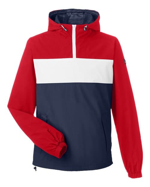 Unisex Windward Anorak Hooded Quarter-Zip Jacket — Red/ White/ Navy
