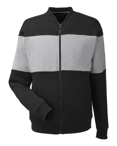 Unisex Anchor Fleece Colorblocked Bomber Jacket — Black/ Oxford Heather