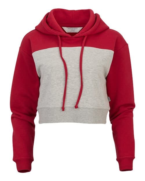 Women's Cropped Fleece Hooded Sweatshirt — Brick Red/ Oxford Heather