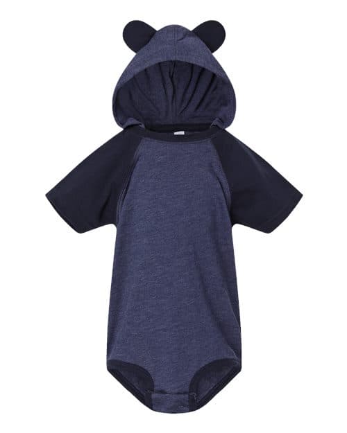 Infant Fine Jersey Raglan Bodysuit with Hood & Ears — Vintage True Navy/ Navy