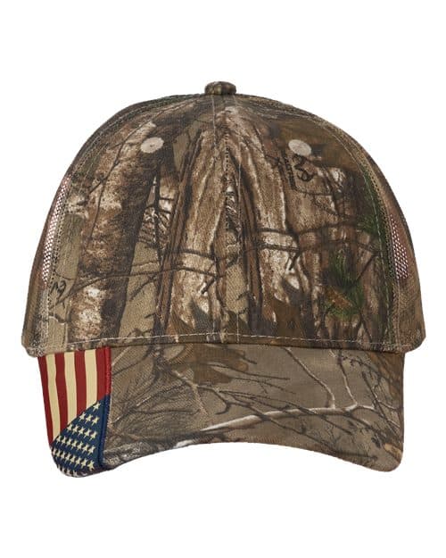 Camo Woven USA Flag Mesh Cap — Xtra/ Xtra/ USA Flag Mesh