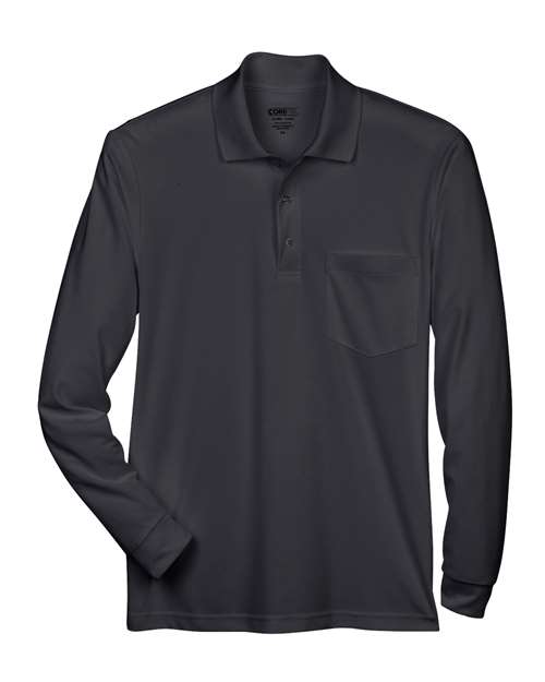 Men's Pinnacle Performance Long Sleeve Piqué Polo with Pocket — Black