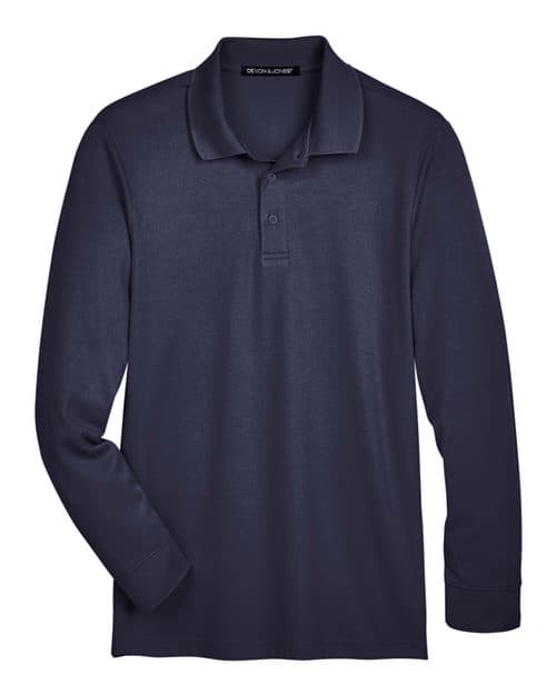 Men's CrownLux Performance® Plaited Long Sleeve Polo — Navy