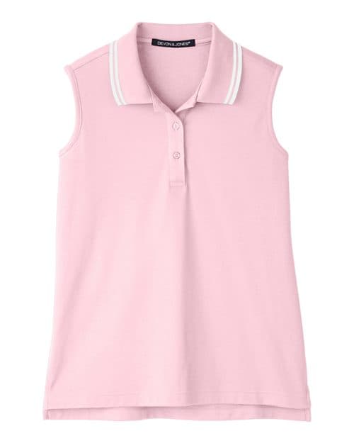 Women's CrownLux Performance® Plaited Tipped Sleeveless Polo — Pink/ White