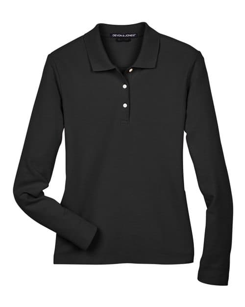 Women's Pima Piqué Long Sleeve Polo — Black