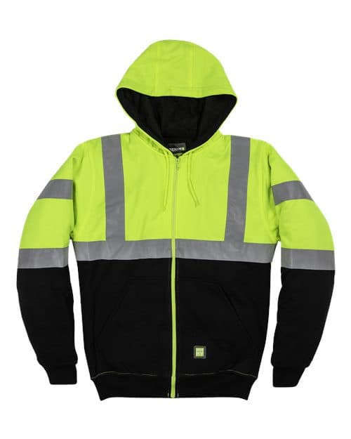 Men's Hi-Vis Class 3 Color Block Full-Zip Hooded Sweatshirt — Hi Vis Yellow
