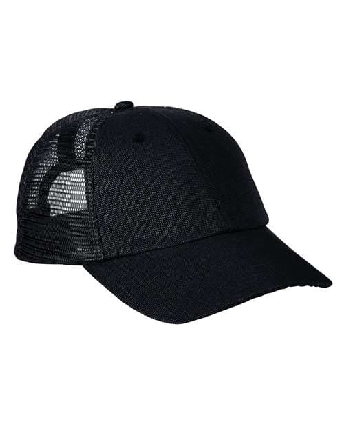 Washed Hemp Soft Mesh Trucker Cap — Black/ Black