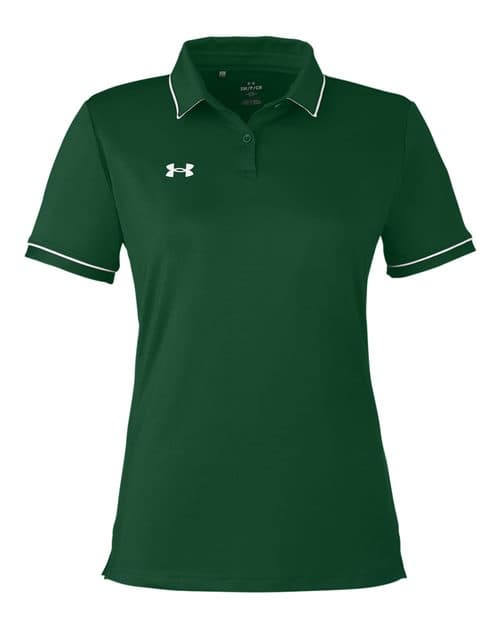 Women's Tipped Teams Performance Polo — Forest Green/ White