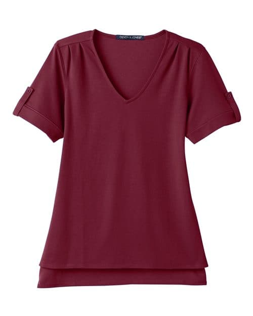 Women's CrownLux Performance® Plaited Rolled Sleeve Shirt — Burgundy