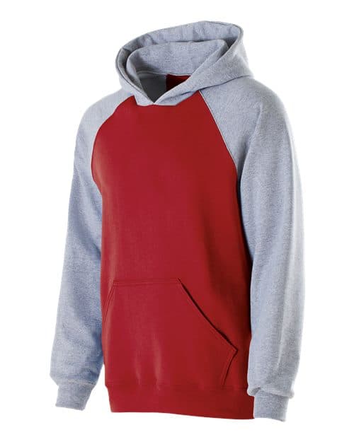 Youth Cotton/Poly Fleece Banner Hooded Sweatshirt — Red/ Athletic Heather