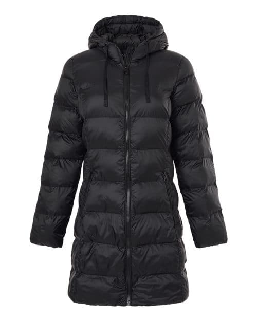 Women's Poly-filled 3/4 Length Coat — Black