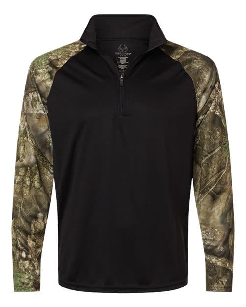 Unisex Realtree® Performance Colorblocked Quarter-Zip Pullover — Camo/ Black
