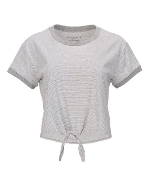 Women's Striped Tie Front T-Shirt — Oxford Heather/ White