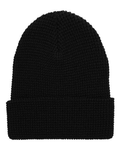 Waffle Cuffed Knit Beanie — Black