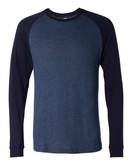 Men's Long Sleeve Jersey Baseball Tee — Heather Navy/ Midnight