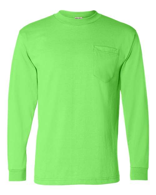 Unisex USA-Made 50/50 Long Sleeve Pocket T-Shirt — Safety Green