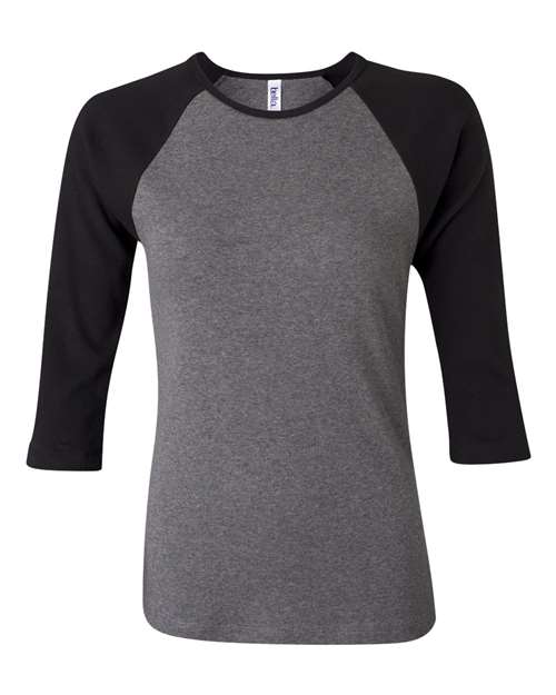 Women’s 1X1 Baby Rib Raglan Three-Quarter Sleeve Tee — Deep Heather/ Black