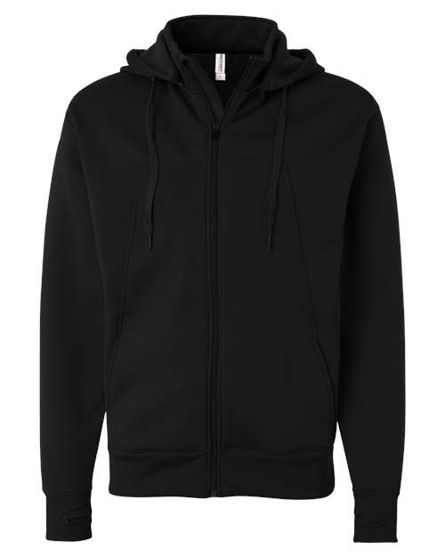 Unisex Poly-Tech Full-Zip Hooded Sweatshirt — Black