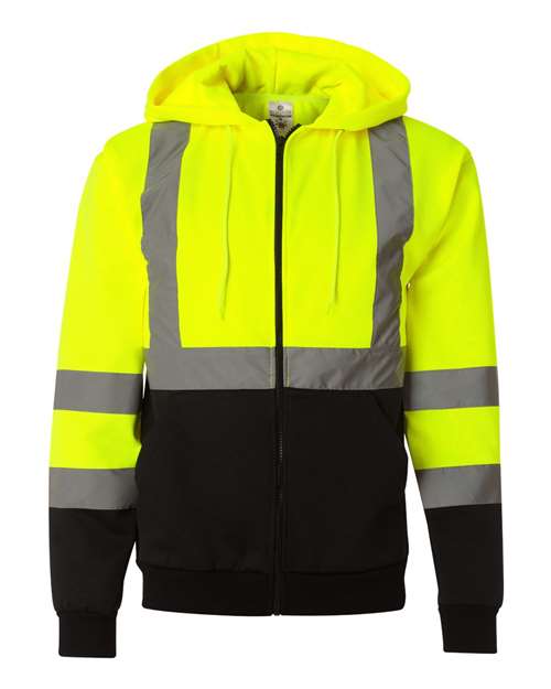 Unisex Hi-Vis Full-Zip Hooded Sweatshirt — Lime