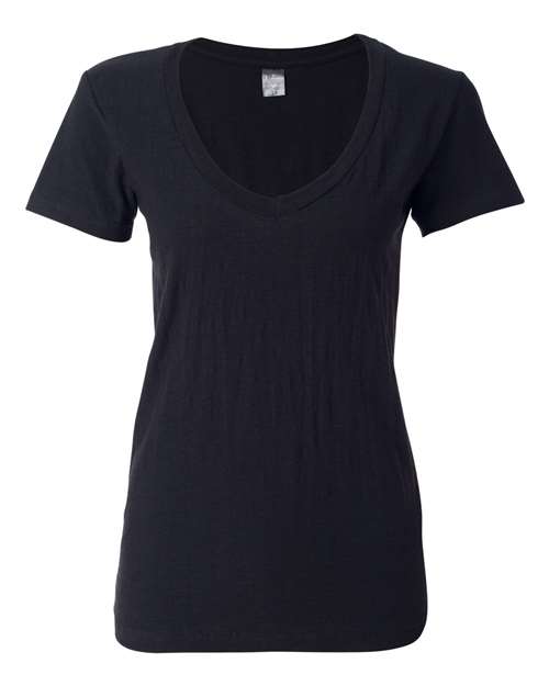 Women's V-Neck Slub T-Shirt — Black
