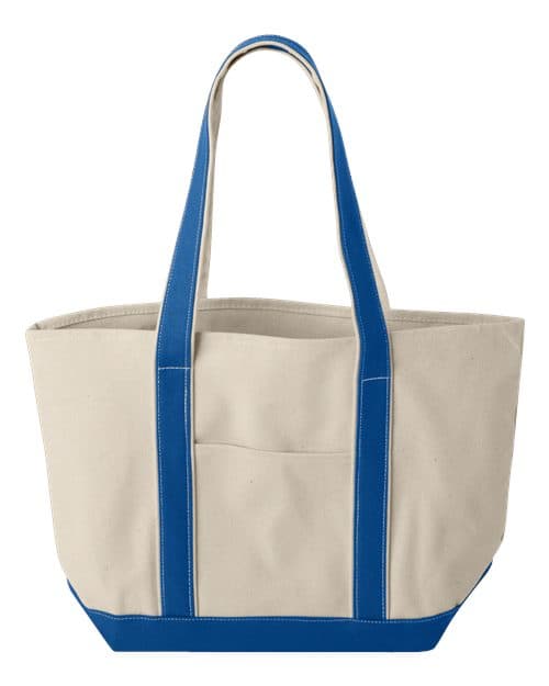 Windward Large Cotton Canvas Classic Resort Tote — Natural/ Royal