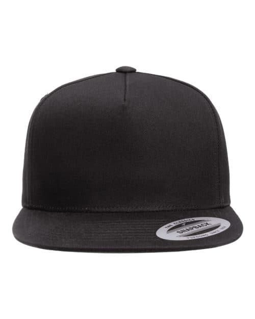 Five-Panel Cotton Twill Snapback Cap — Black