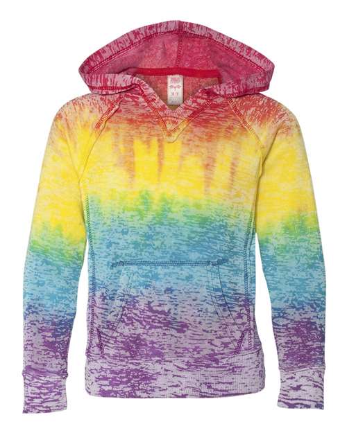 Girls’ Courtney Burnout V-Notch Hooded Sweatshirt — Rainbow Stripe
