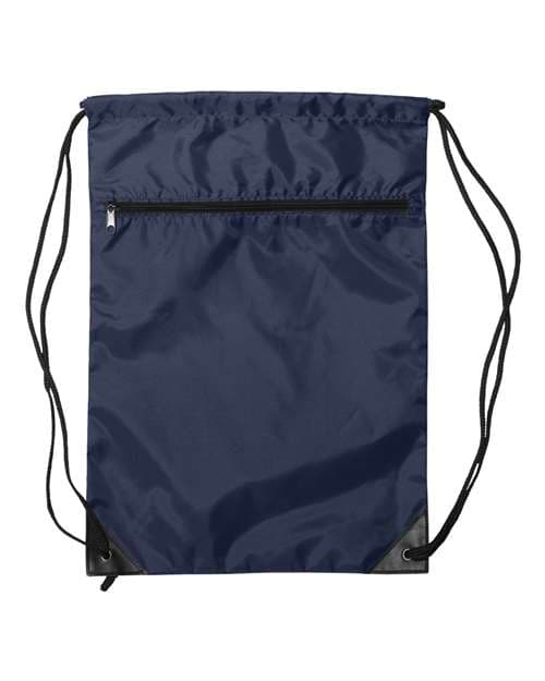 Zippered Drawstring Backpack — Navy