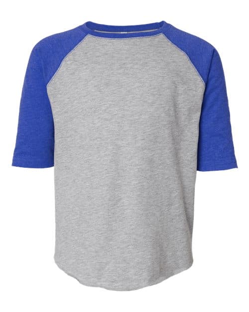 Youth Baseball Fine Jersey Three-Quarter Sleeve Tee — Vintage Heather/ Vintage Royal