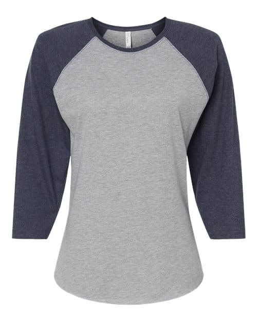 Women's Baseball Fine Jersey Three-Quarter Sleeve Tee — Vintage Heather/ Vintage Navy