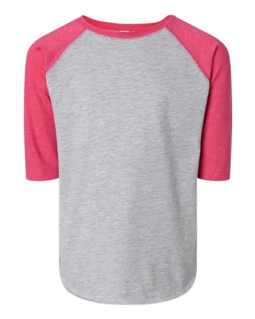 Toddler Baseball Fine Jersey Three-Quarter Sleeve Tee — Vintage Heather/ Vintage Hot Pink