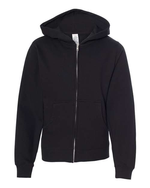 Youth Midweight Full-Zip Hooded Sweatshirt — Black