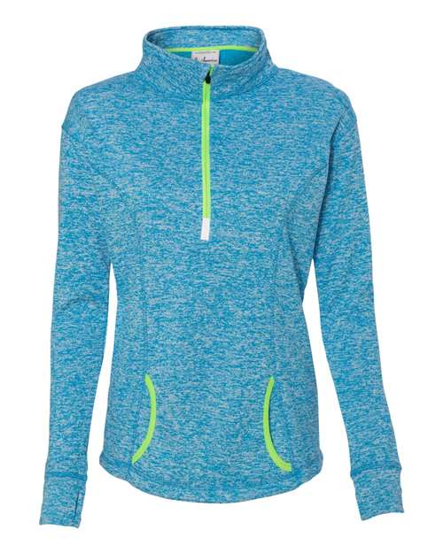 Women's Cosmic Fleece Quarter-Zip Pullover — Electric Blue/ Neon Green