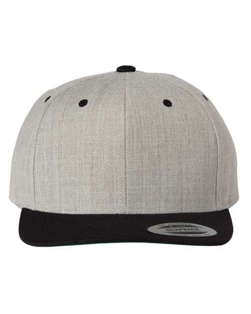 Premium Flat Bill Snapback Cap — Heather/ Black