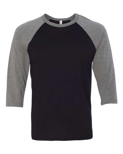 Unisex Three-Quarter Sleeve Baseball Tee — Black/ Deep Heather