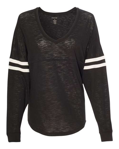 Women’s Slub Jersey Varsitee V-Neck Long Sleeve T-Shirt — Black