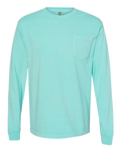 Unisex Garment-Dyed Heavyweight Long Sleeve Pocket T-Shirt — Chalky Mint