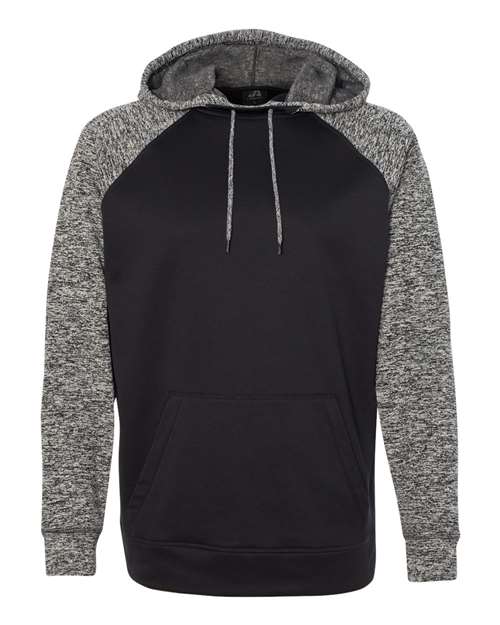 Men's Colorblocked Cosmic Fleece Hooded Sweatshirt — Black/ Charcoal Fleck