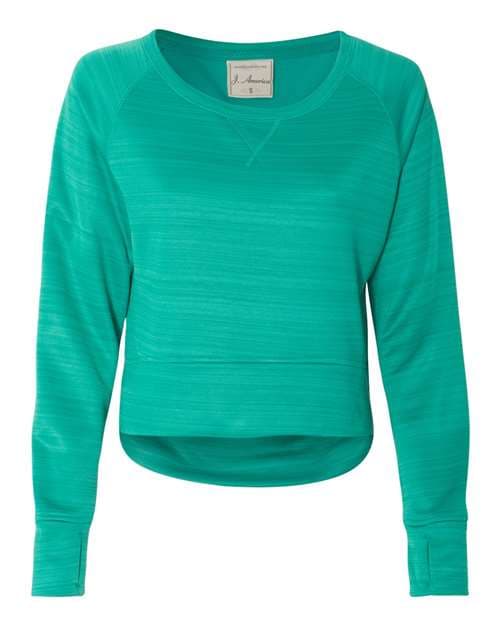 Women's Odyssey Striped Performance Fleece Hi-Low Crewneck Sweatshirt — Dynasty Green Stripe