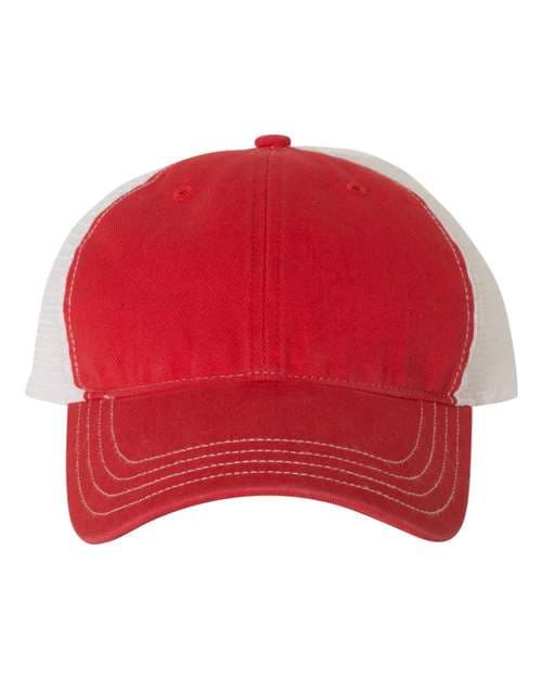 Garment-Washed Trucker Cap — Red/ White